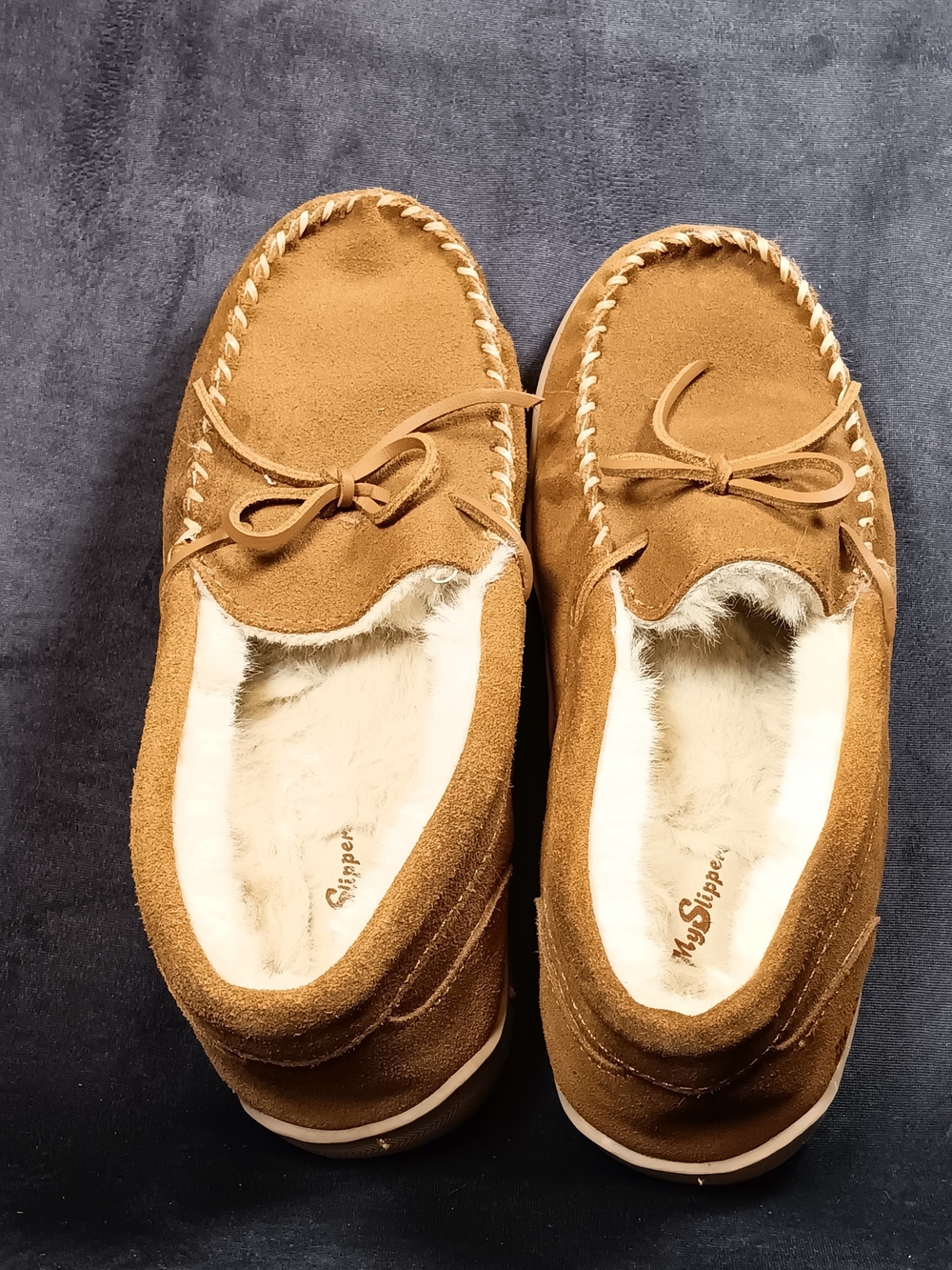My Slippers Men’s Brown Suede Moccasin Slip-Ons with Faux Fur Lining